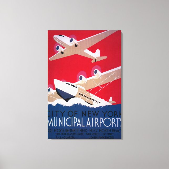 Lienzo Afiche de la época del aeropuerto municipal de Nue (Anverso)