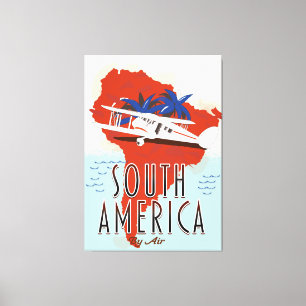 Lienzo Afiche de Sudamérica por viaje aéreo