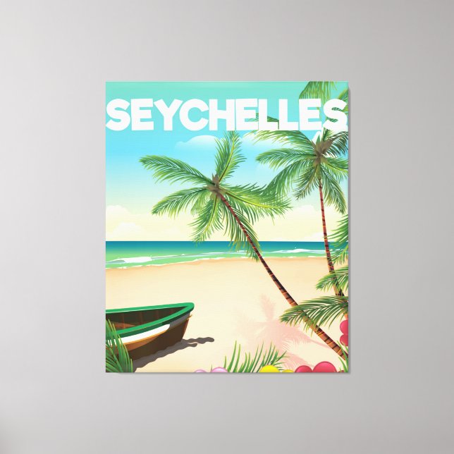 Lienzo Afiche de viaje a la playa de las Seychelles (Anverso)