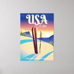 Lienzo Afiche de viaje al estilo vintage de USA "To Ski"