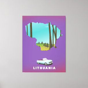 Lienzo Afiche de viaje con mapa ilustrado de Lituania