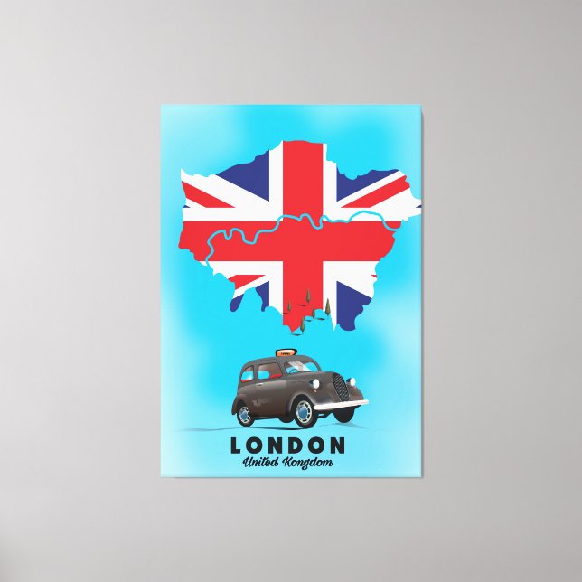 Lienzo Afiche de viaje con mapa ilustrado de Londres (Anverso)