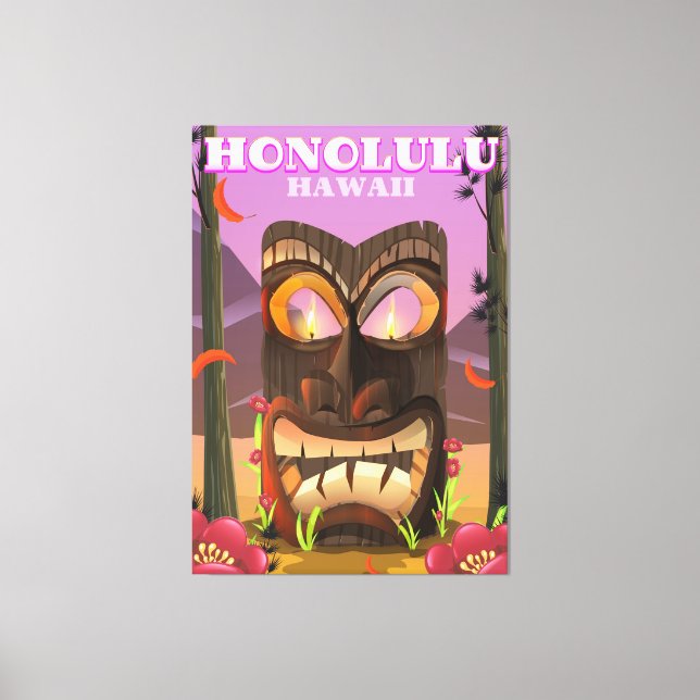 Lienzo Afiche de viaje con máscara facial Honolulu Hawaii (Anverso)