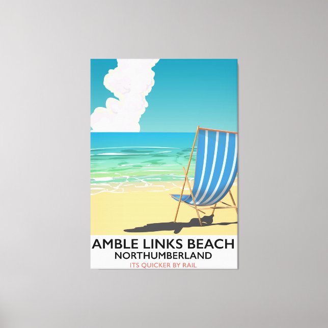 Lienzo Afiche de viaje de Amble Links Beach Northumberlan (Anverso)