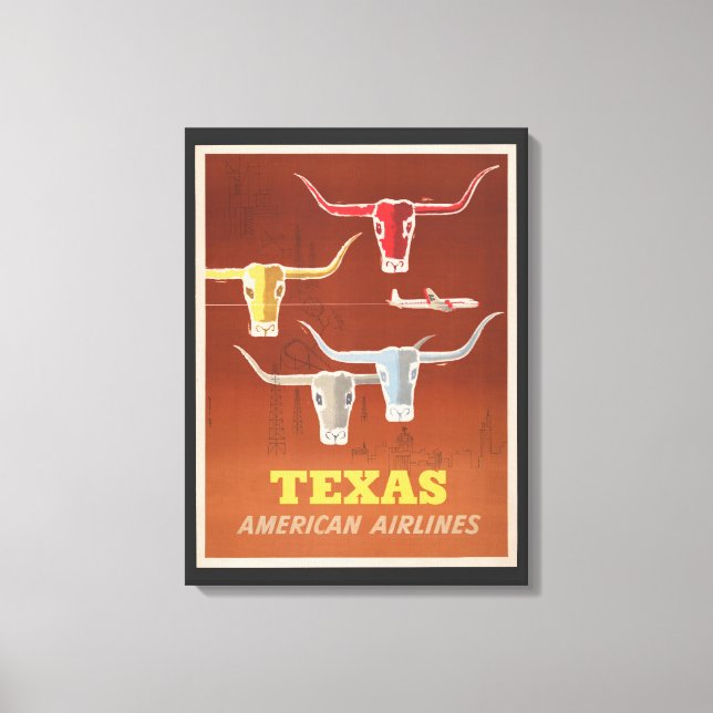 Lienzo Afiche De Viaje De American Airlines A Texas (Anverso)
