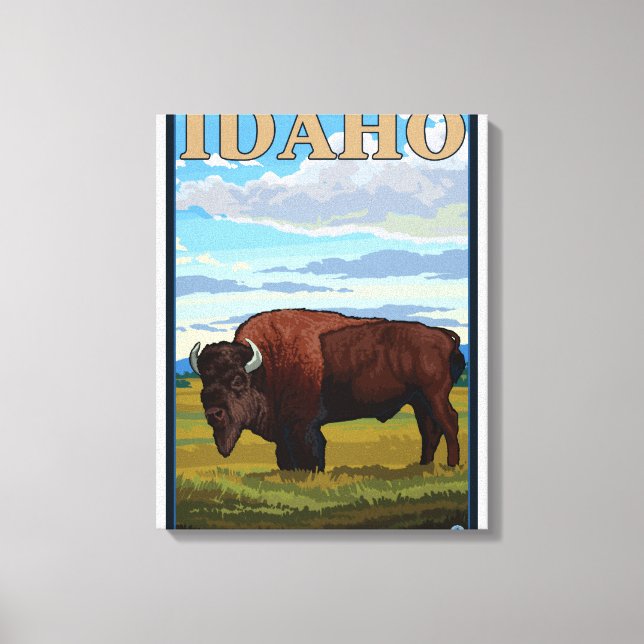 Lienzo Afiche de viaje de Bison SceneIdahoVintage (Anverso)