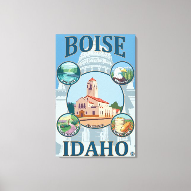 Lienzo Afiche de viaje de Boise, IdahoScenic (Anverso)