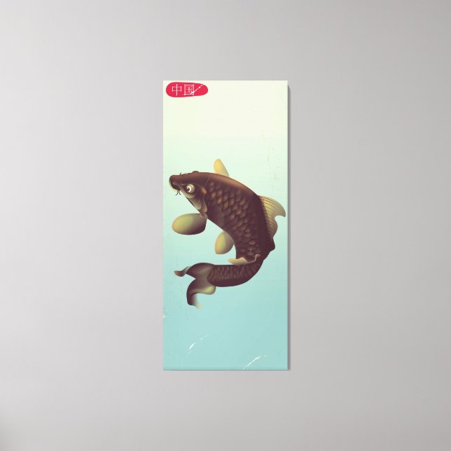 Lienzo Afiche de viaje de carpa de Koi al estilo de la co (Anverso)