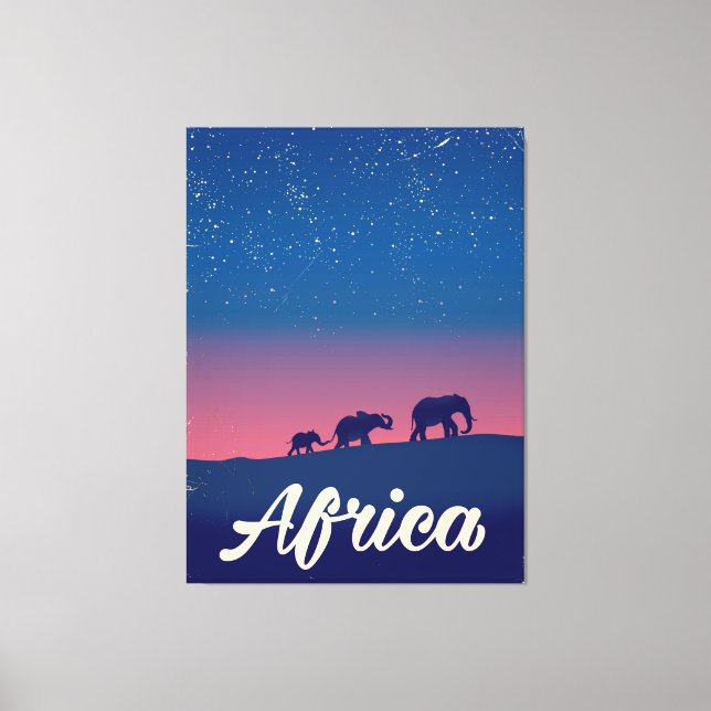 Lienzo Afiche de viaje de elefantes de la época de África (Anverso)