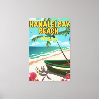 Lienzo Afiche de viaje de Hanalei Bay Beach Hawaii