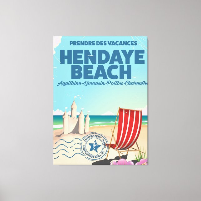 Lienzo Afiche de viaje de Hendaye Beach france (Anverso)