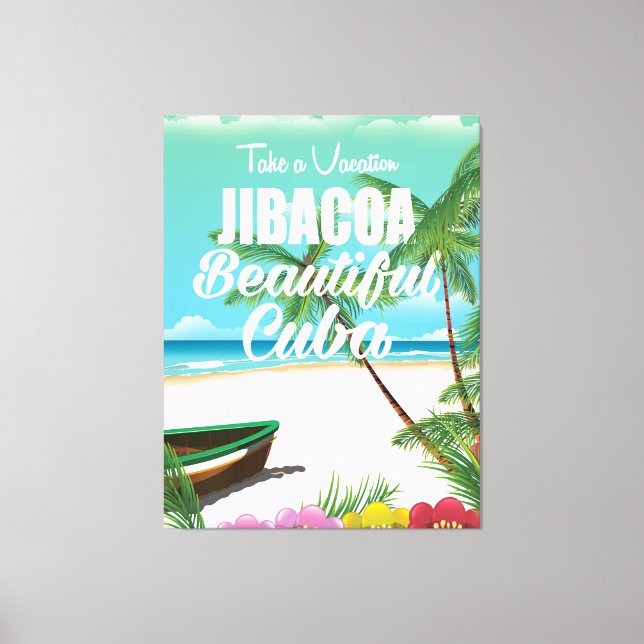 Lienzo Afiche de viaje de Jibacoa beach Cuba (Anverso)