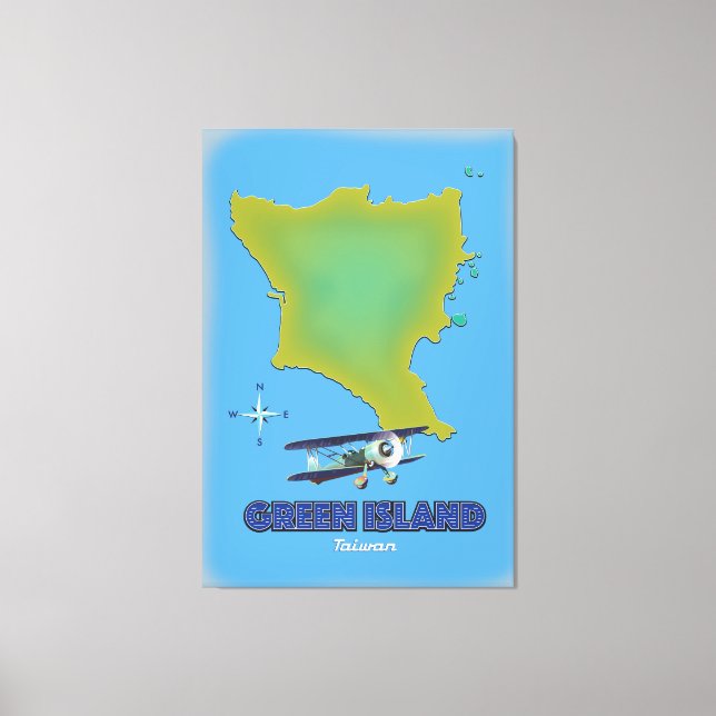 Lienzo Afiche de viaje de la Isla Verde Taiwán. (Anverso)