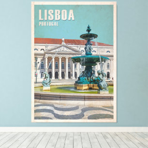 Lienzo Afiche de viaje de Lisboa Teatro D. Maria II, Port