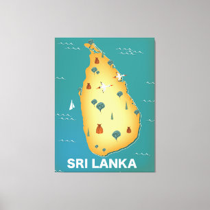 Lienzo Afiche de viaje de mapa de Sri Lanka