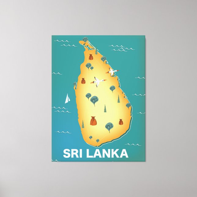 Lienzo Afiche de viaje de mapa de Sri Lanka (Anverso)