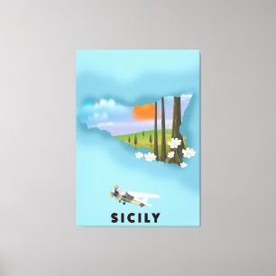 Lienzo Afiche de viaje de mapa ilustrado por Sicilia