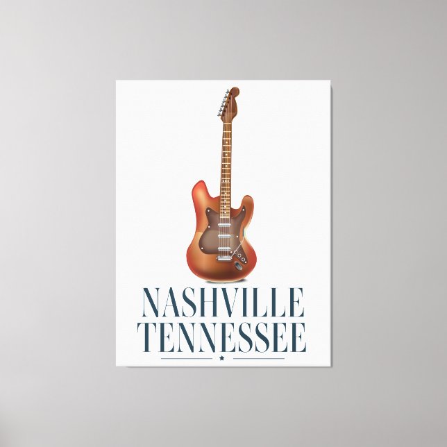 Lienzo Afiche de viaje de Nashville Tennessee Guitar (Anverso)