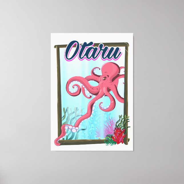 Lienzo Afiche de viaje de Otaru Japan Squid (Anverso)