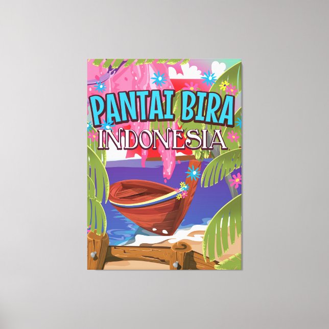 Lienzo Afiche de viaje de Pantai Bira Indonesia (Anverso)