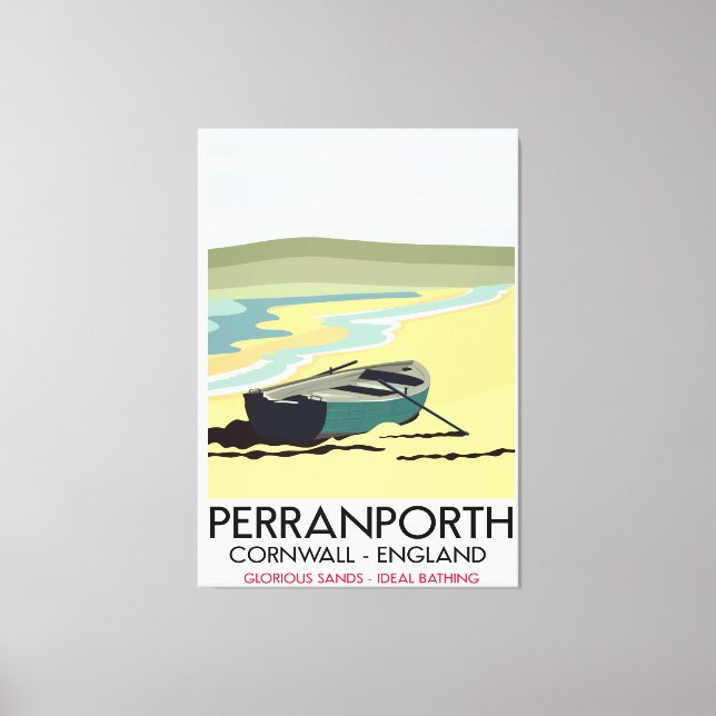 Lienzo Afiche de viaje de Perranporth Cornwall Seaside. (Anverso)