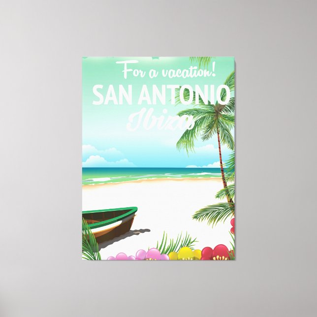 Lienzo Afiche de viaje de playa de San Antonio Ibiza (Anverso)