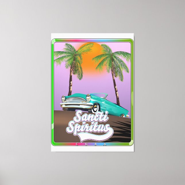 Lienzo afiche de viaje de santiti espiritus Cuba. (Anverso)