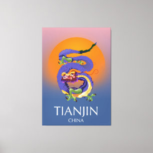 Lienzo Afiche de viaje de Tianjin China Dragon