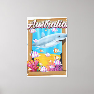 Lienzo Afiche de viaje de tiburones submarinos de Austral