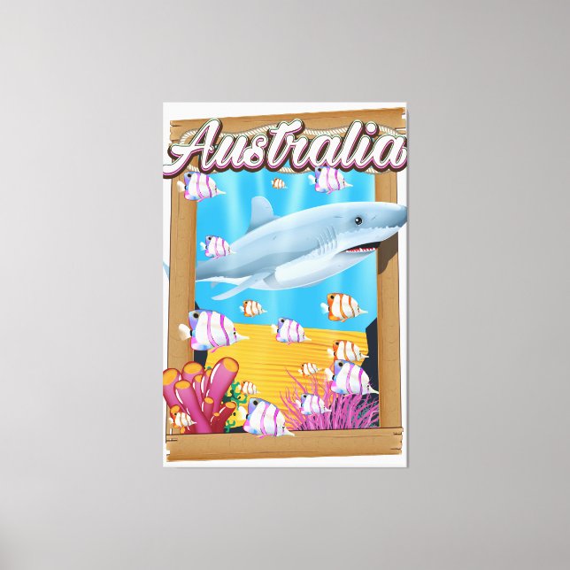 Lienzo Afiche de viaje de tiburones submarinos de Austral (Anverso)