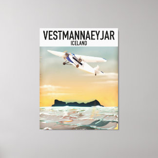 Lienzo Afiche de viaje de Vestmannaeyjar Islandia.
