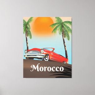 Lienzo Afiche de viaje del coche rojo clásico de Marrueco