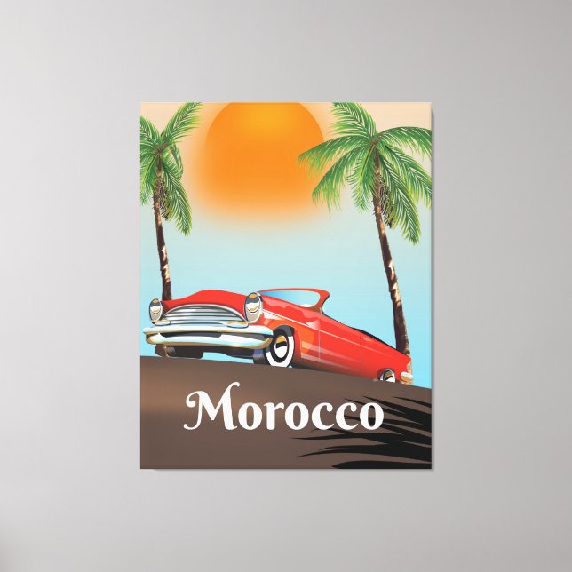 Lienzo Afiche de viaje del coche rojo clásico de Marrueco (Anverso)