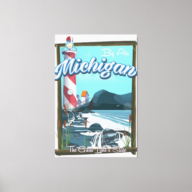 Lienzo Afiche de viaje del faro de Michigan. (Anverso)