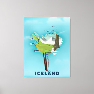 Lienzo Afiche de viaje del Ilustracion Mapa de Islandia.