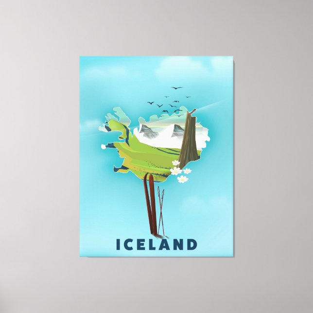 Lienzo Afiche de viaje del Ilustracion Mapa de Islandia. (Anverso)