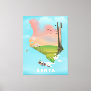 Lienzo Afiche de viaje del Ilustracion Mapa de Kenia.