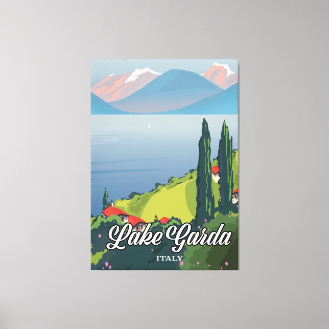 Lienzo Afiche de viaje del lago de Garda Italia (Anverso)