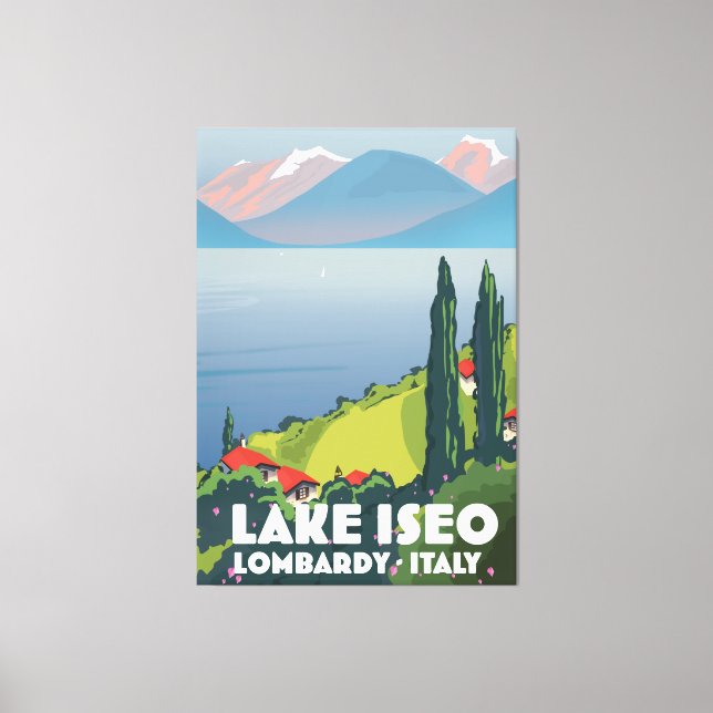 Lienzo Afiche de viaje del lago Iseo, Lombardía, Italia (Anverso)
