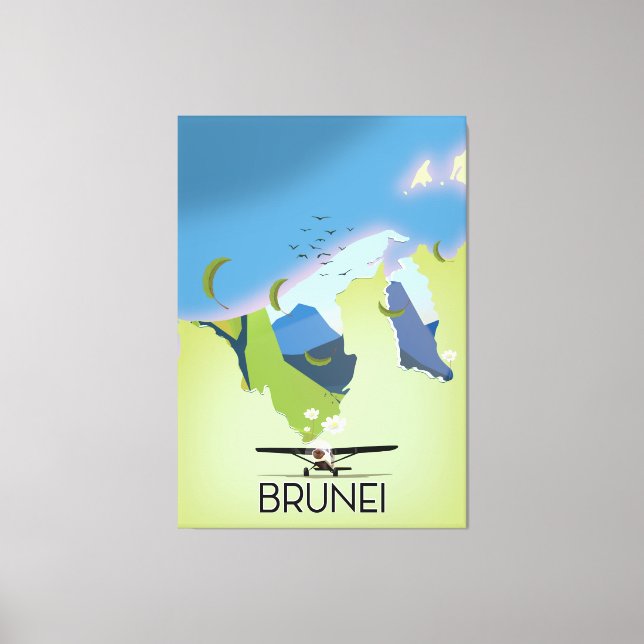 Lienzo Afiche de viaje del mapa de Brunei (Anverso)