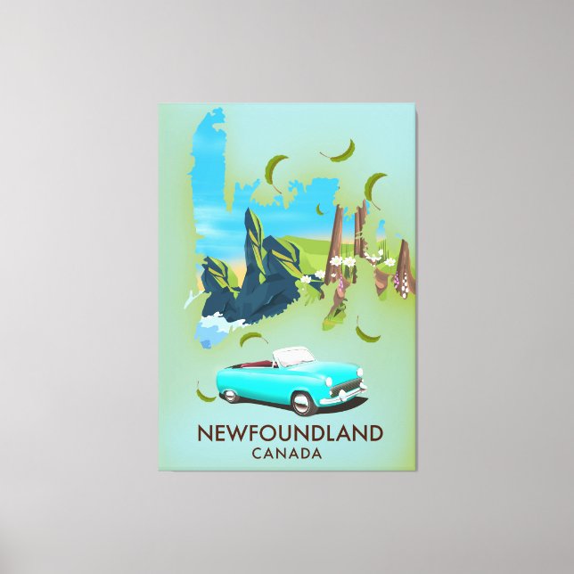Lienzo Afiche de viaje del mapa de Canadá en Terranova (Anverso)