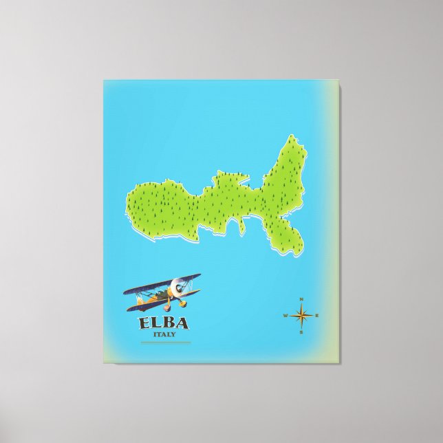 Lienzo Afiche de viaje del mapa de Elba Italia (Anverso)