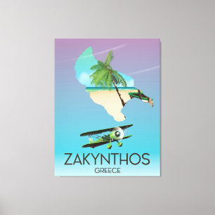 Lienzo Afiche de viaje del mapa de Grecia de Zakynthos