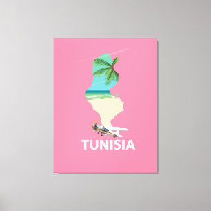 Lienzo Afiche de viaje del mapa de Túnez