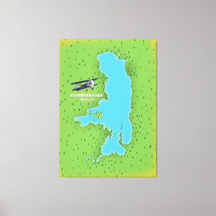 Lienzo Afiche de viaje del mapa del lago Flathead de Mont