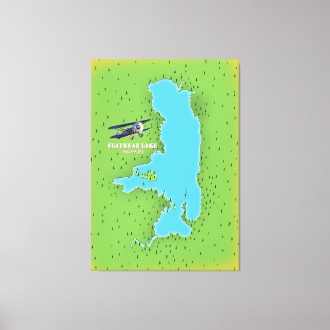 Lienzo Afiche de viaje del mapa del lago Flathead de Mont (Anverso)