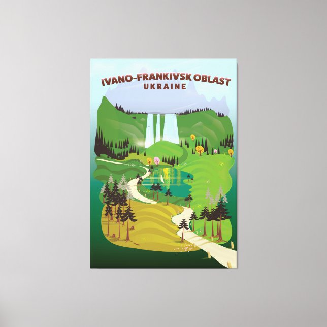 Lienzo Afiche de viaje del Óblast de Ivano-Frankivsk en U (Anverso)