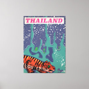Lienzo Afiche de viaje del tigre de Tailandia Retro