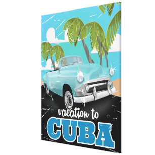 Lienzo Afiche de viaje en auto vintage de Cuba