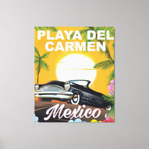 Lienzo Afiche de viaje en coche mexicano de Playa del Car